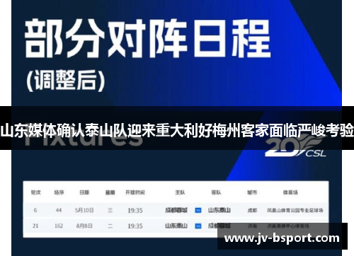 山东媒体确认泰山队迎来重大利好梅州客家面临严峻考验
